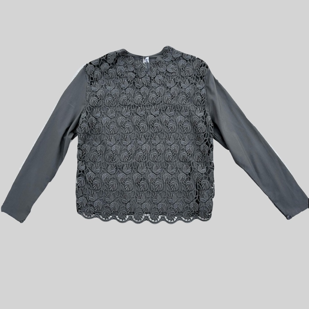 BIBA Pariscop Women’s Gray Lace Blouse Solid Long Sleeve‎ Vintage Top